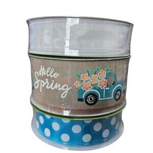 Members Mark Ribbon 50 Yards Wired Spring 1.5" 2.5" 3 Set Blue Truck Polka Dot